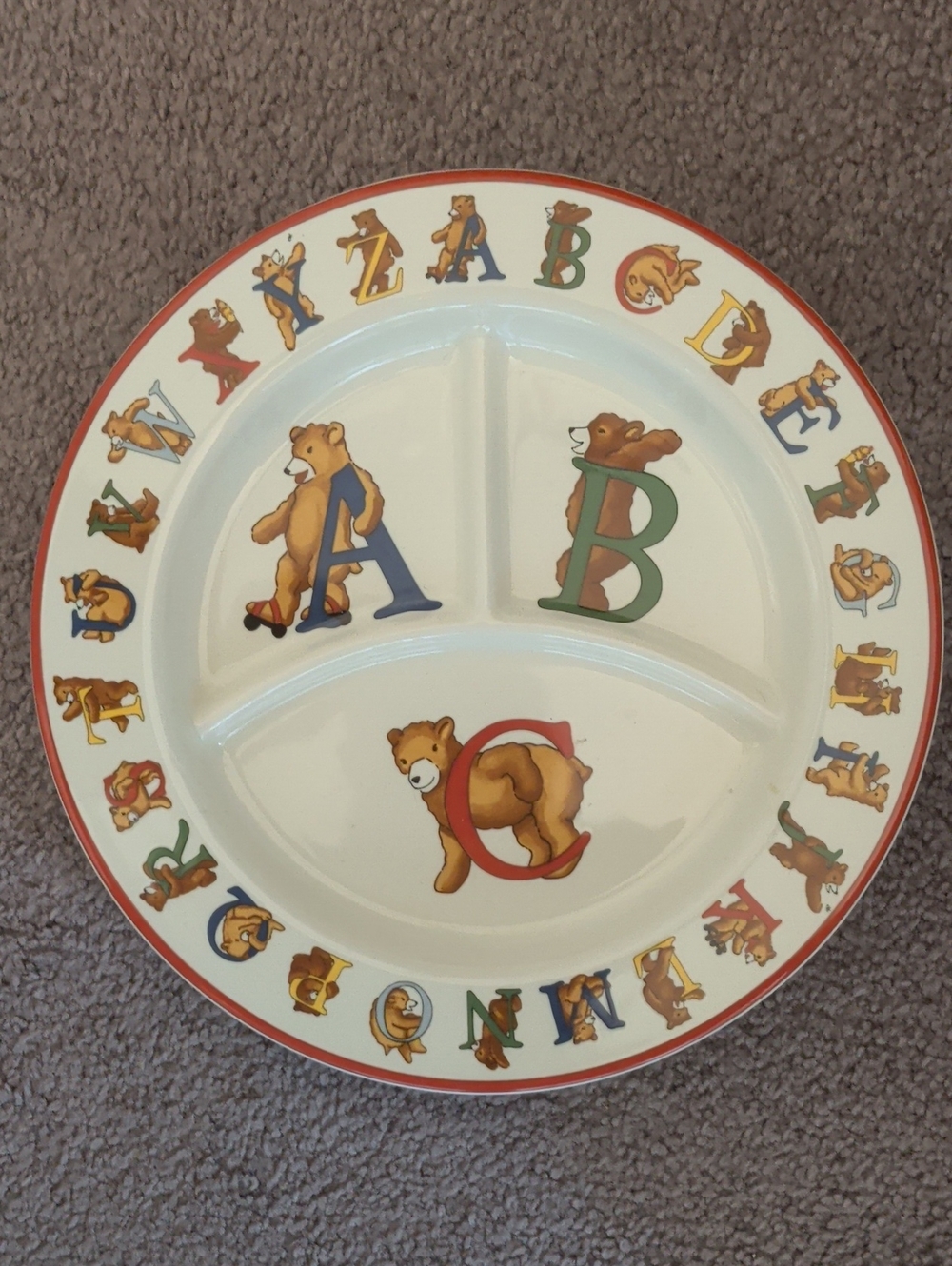 Tiffany & Co. Kids Alphabet Bear Divided Plate — White with Red Trim